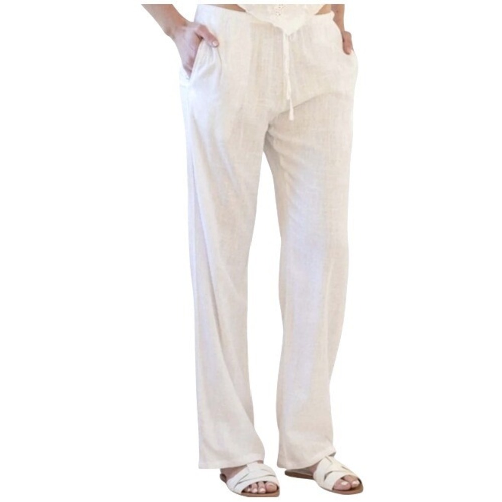 CALI 1850 LOS ANGELES Women's Small White Linen Drawstring Paperbag Waist Pants